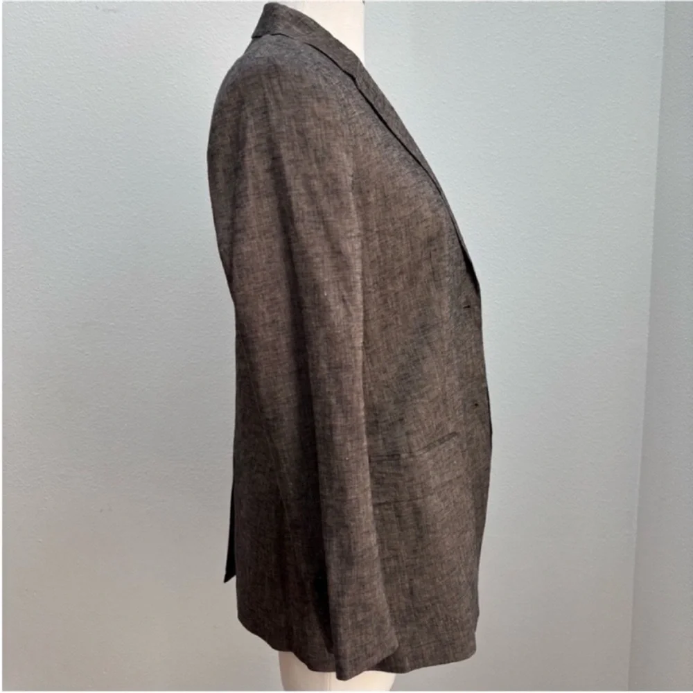 Theory Classic Tailored Blazer Designer Textured Suit Jacket Linen Brown Size 8 - Picture 9 of 12